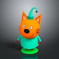 Orange Cat Cartoon Character Standing On Green Base With Pointed Hat And Smiling Expression