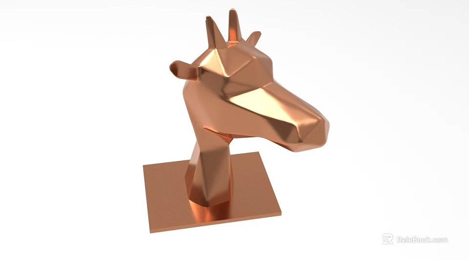 Geometric Giraffe Head Sculpture With Copper Polygonal Design And Square Base 3d model 