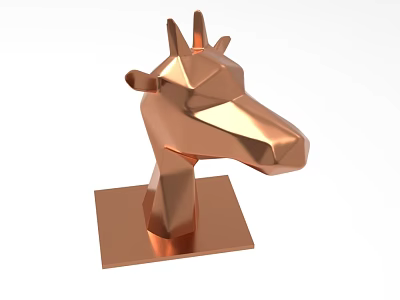 Geometric Giraffe Head Sculpture With Copper Polygonal Design And Square Base 3d model