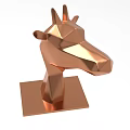 Geometric Giraffe Head Sculpture With Copper Polygonal Design And Square Base