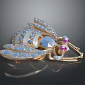 Bee Shaped Decorative Brooch With Blue Pink Gemstones And Golden Metal
