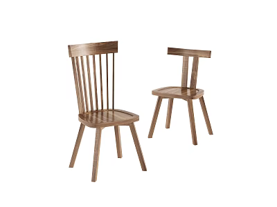 Pair of Modern Wooden Dining Chairs With Slat Back And Straight Legs Design 3d model