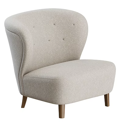 Modern Single Sofa With Light Gray Fabric Button Tufted Design And Wooden Legs 3d model