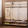 Entryway Console Cabinet With Pegboard Metal Frame And Wooden Storage Shelves