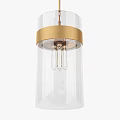 Modern Transparent Glass Pendant Light With Gold Ring And Filament Bulb