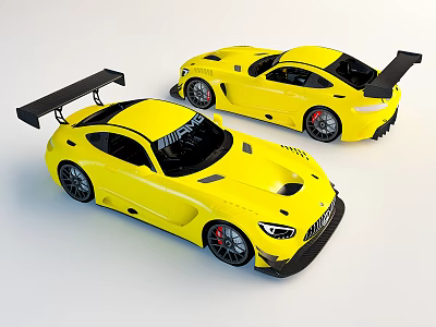 Yellow High Performance Sports Cars With Rear Spoilers And Racing Wheels 3d model