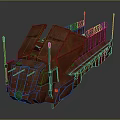 Rusty Industrial Mechanical Structure with Angled Panels Red Lights and Top Railings