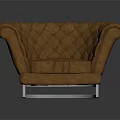 Brown Leather Tufted Armchair With Wide Arms And Metal Casters