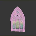 Gothic Arched Stained Glass Window with Green Tones and Intricate Church Style Design