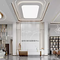 Elegant Marketing Center Interior Design With Chandeliers Reception Desk And Display Shelves