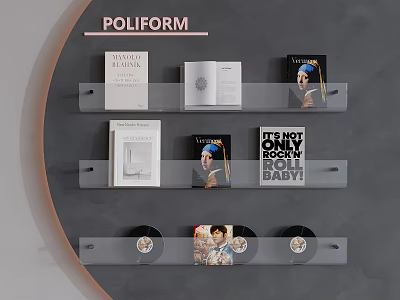 Poliform Modern Books Magazines Display On Wall Mounted Shelves With Various Covers 3d model