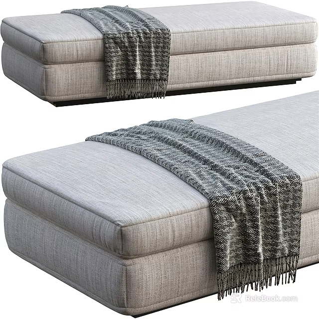 Gray Fabric Ottoman With Cozy Knitted Blanket On Top For Living Room 3d model 