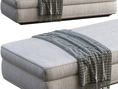 Gray Fabric Ottoman With Cozy Knitted Blanket On Top For Living Room 3d model