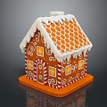 Festive Gingerbread House Design With Orange Roof White Icing Candy Cane And Striped Base