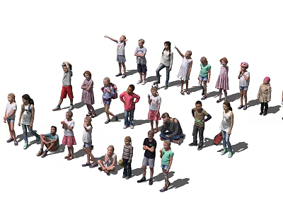 Group of Diverse People Standing and Sitting in Various Casual Poses 3d model