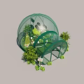 Green Arch Glass Garden Greenhouse with Surrounding Lush Plants and Interior Greenery