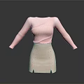Women's Pink Knitted Long Sleeve Top With High Waist Lace Up Skirt Outfit