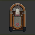 Vintage Orange Wooden Jukebox With Arched Frame Metal Accents And Control Panel