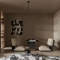 Minimalist Tea Room Interior With Wooden Walls Comfortable Seats Artwork And Hanging Lamp