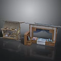 Chinese Traditional Scene Components With Wooden Roof Bookshelf Bed Platform And Display Shelves
