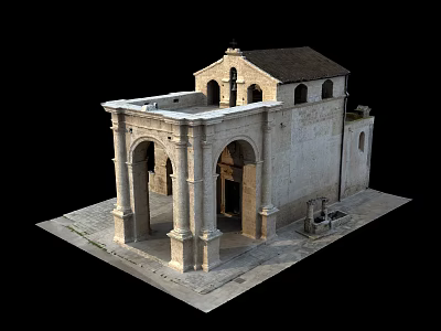 Detached Villa With Classical Stone Exterior Arched Doorways And Bell Tower 3d model