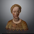 Classical Female Bust Sculpture With Curled Hair Rosy Cheeks And Decorative Collar