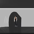 White Wavy Archway With Person Standing Under Black Background And Game Over Text Top Right