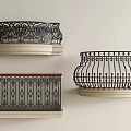 Iron Railings With Three Different Designs Floral Patterns And Stone Bases 3d model