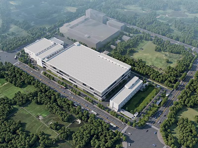 Large Modern Industrial Factory Complex With Multiple Structures Greenery And Road Network 3d model