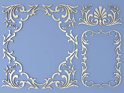 Ornamental Carved Frames With White Decorative Designs On Blue Background 3d model