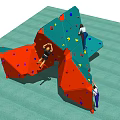 Climbing Wall Sports Equipment With Multifaceted Red And Blue Panels Colorful Holds And Climbers