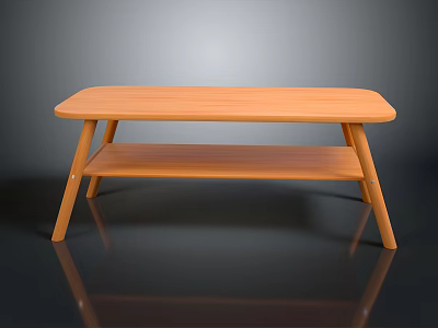 Wooden Coffee Table With Simple Design And Two Tier Lower Shelf 3d model