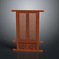 Traditional Wooden Carved Screen With Intricate Lattice Panels And Floral Patterns