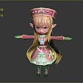 Game Movie Character In Pink Outfit Cross Hat Blonde Hair Elf Ears Outstretched Arms