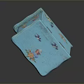 Blue Hand Painted Decorative Storage Box With Floral Bird Patterns And Wooden Drawers