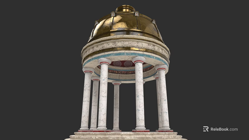 Elegant European Classical Architecture Featuring Golden Dome Marble Columns And Red Accents 3d model 