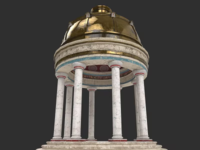 Elegant European Classical Architecture Featuring Golden Dome Marble Columns And Red Accents 3d model