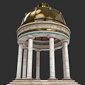 Elegant European Classical Architecture Featuring Golden Dome Marble Columns And Red Accents