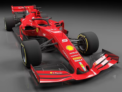 Red Formula 1 Race Car With Aerodynamic Body And Sponsor Logos 3d model