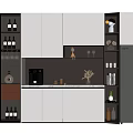 Modern Kitchen Interior With Stylish Wine Cabinet White Cabinets Warm Lighting And Coffee Machine