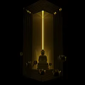 Exquisite Buddha Sculpture Carving In Niche With Golden Light And Decorative Base Carvings