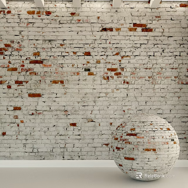 White Brick Wall Interior With Decorative Brick Sphere Structure 3d model
