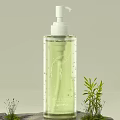 Luxurious Hand Sanitizer in Transparent Bottle with White Pump and Green Liquid Near Plants