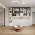Modern Living And Dining Room Interior With Sofa Coffee Table Circular Lights And Wooden Flooring