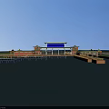 Aerial View Planning of Waterfront Area With Traditional Pavilions Blue Roof Building and Platforms