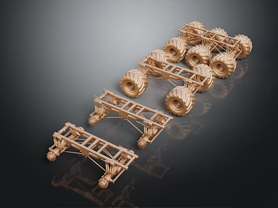 Golden Commercial Equipment Mechanical Frames With Large Wheels And Multiple Units 3d model