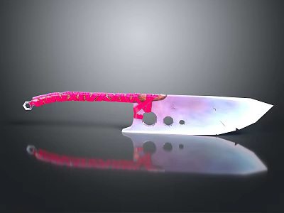 Decorative Red Handle Knife With Purple Pink Gradient Blade Circular Holes On Black Smooth Surface 3d model