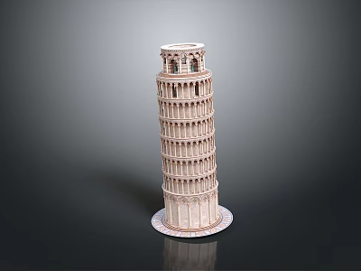 Historic Leaning Tower Architecture With Multiple Levels And Arched Stone Design 3d model