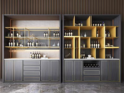 Modern Wine Cabinet With Multiple Shelves Glassware And Wine Bottle Storage 3d model