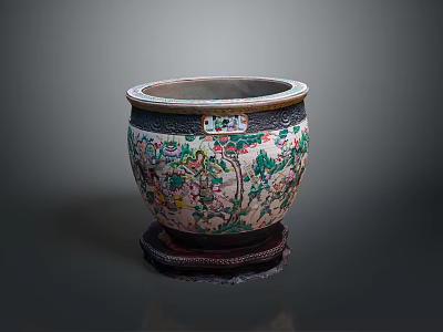 Handcrafted Ceramic Sculpture Carving With Intricate Painted Patterns And Decorative Base 3d model